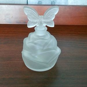 Rose and Butterfly Frosted Glass Vintage Perfume Bottle